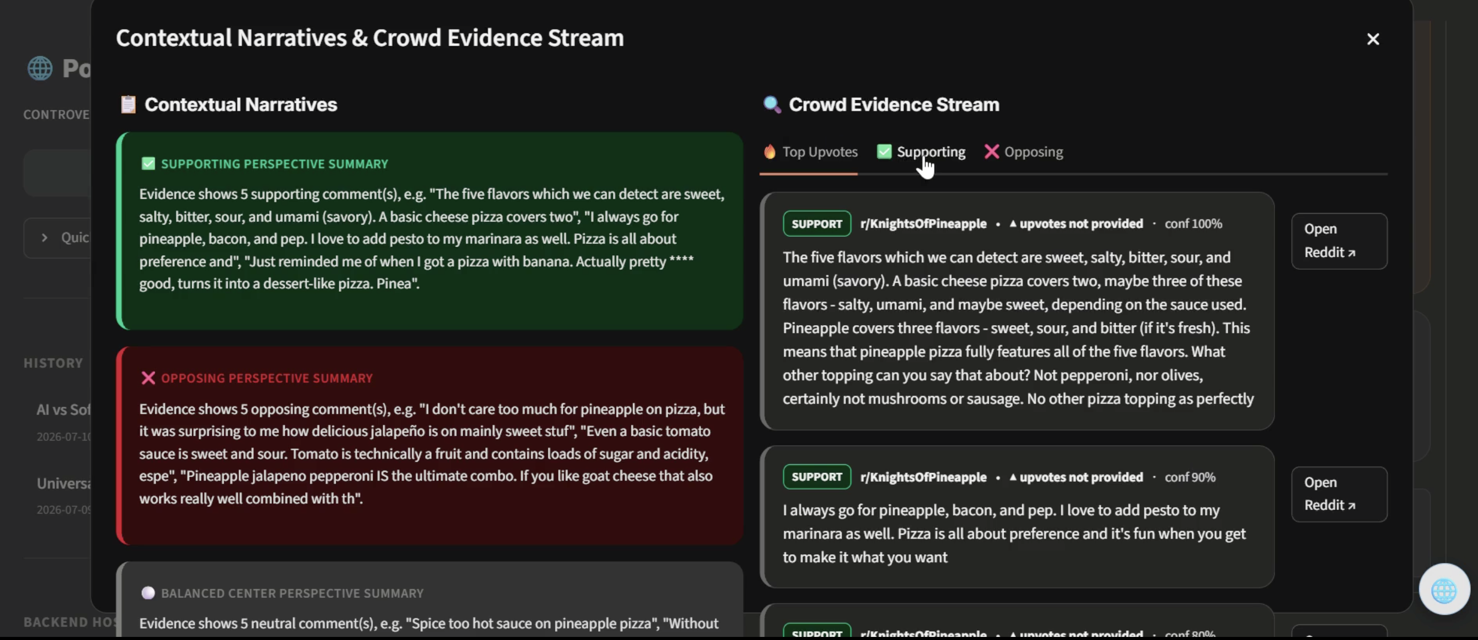 Sentiment & Evidence Breakdown
